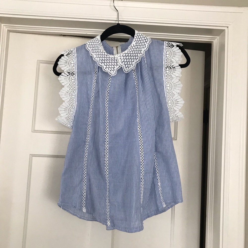 Blue and white lace blouse